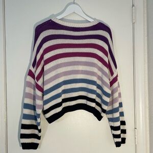 Harper Heritage Iona Striped Chunky Knit Cotton Sweater Pastel Boho L